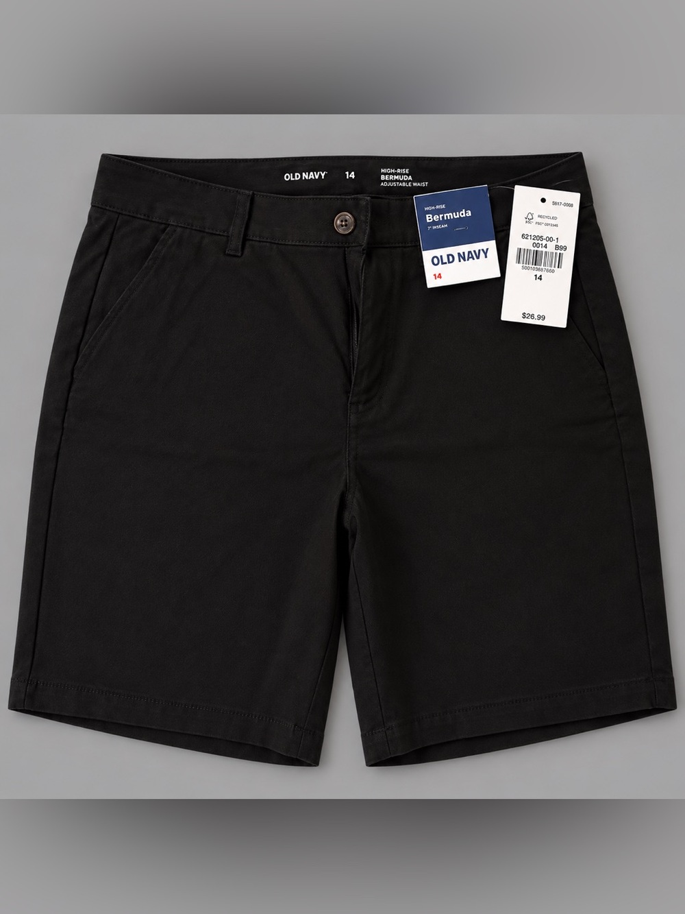 Old Navy High Rise Bermuda Shorts Black Size 14 7” Inseam